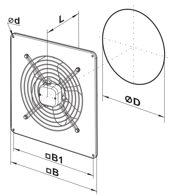 Размеры осевого промышленного вентилятора Вентс ОВ
